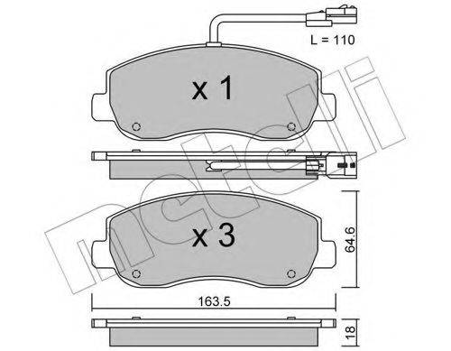 Комплект гальмівних колодок, дискове гальмо METELLI 22-0898-0