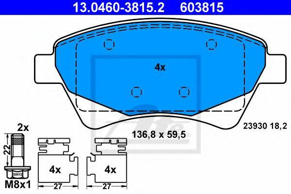 Комплект гальмівних колодок, дискове гальмо ATE 13.0460-3815.2