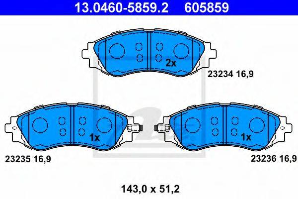 Комплект гальмівних колодок, дискове гальмо ATE 13.0460-5859.2