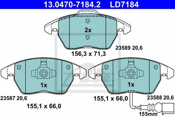 Комплект гальмівних колодок, дискове гальмо ATE 13.0470-7184.2