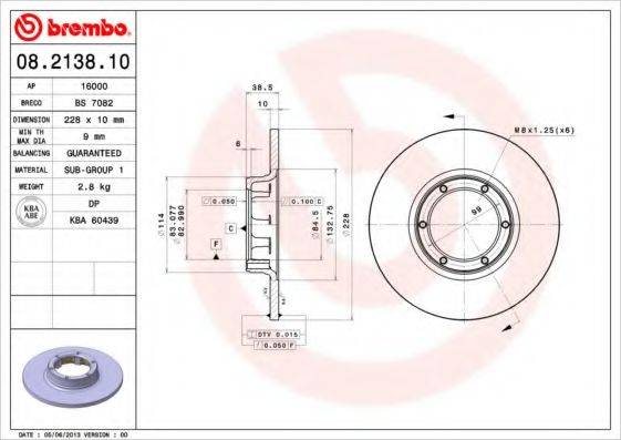 гальмівний диск BREMBO 08.2138.10