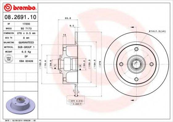 гальмівний диск BREMBO 08.2691.10