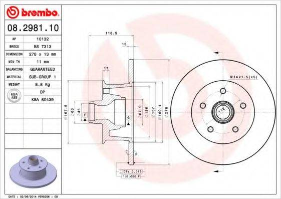 гальмівний диск BREMBO 08.2981.10