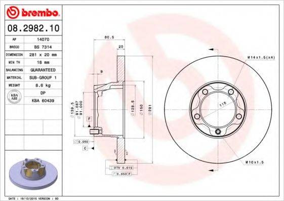 гальмівний диск BREMBO 08.2982.10