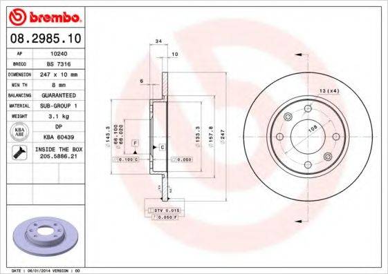 гальмівний диск BREMBO 08.2985.10