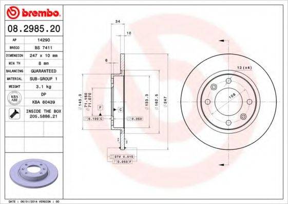 гальмівний диск BREMBO 08.2985.20