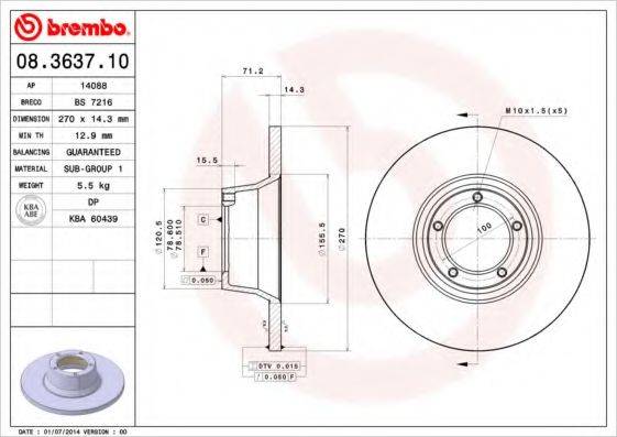 гальмівний диск BREMBO 08.3637.10