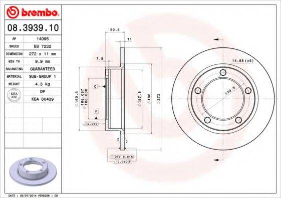 гальмівний диск BREMBO 08.3939.10