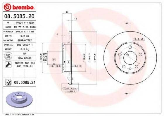 гальмівний диск BREMBO 08.5085.21