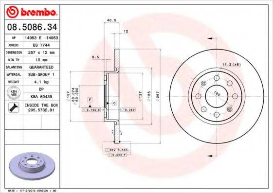 гальмівний диск BREMBO 08.5086.34