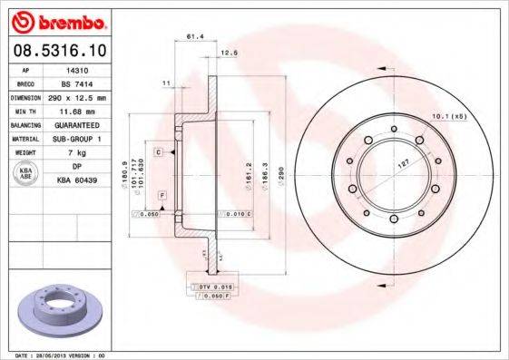 гальмівний диск BREMBO 08.5316.10