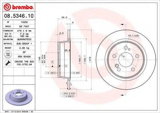 гальмівний диск BREMBO 08.5346.10