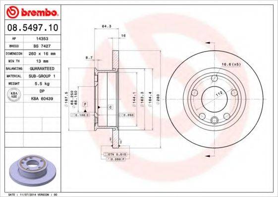 гальмівний диск BREMBO 08.5497.10