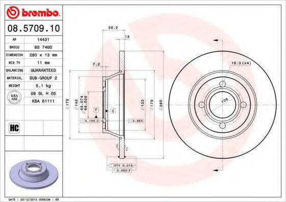 гальмівний диск BREMBO 08.5709.10