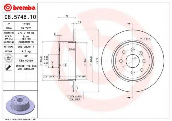 гальмівний диск BREMBO 08.5748.10