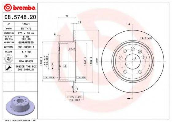 гальмівний диск BREMBO 08.5748.20