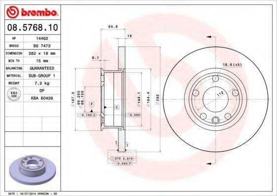 гальмівний диск BREMBO 08.5768.10