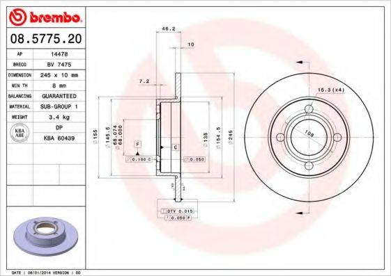 гальмівний диск BREMBO 08.5775.20