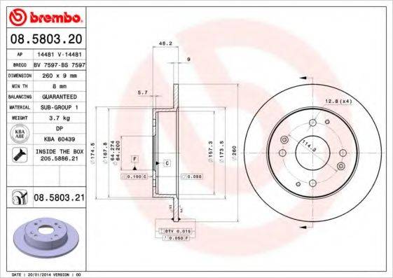 гальмівний диск BREMBO 08.5803.21