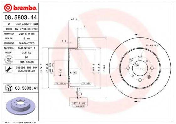 гальмівний диск BREMBO 08.5803.41