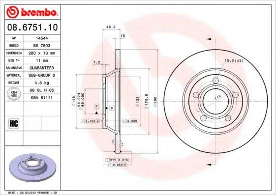 гальмівний диск BREMBO 08.6751.10