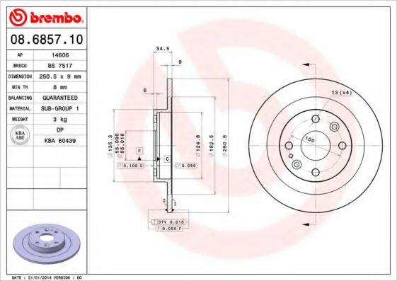 гальмівний диск BREMBO 08.6857.10