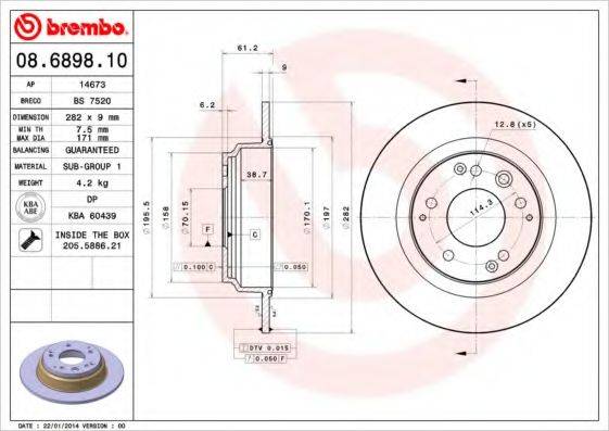 гальмівний диск BREMBO 08.6898.10