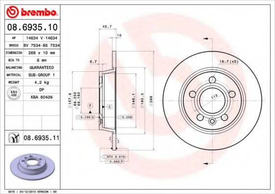 гальмівний диск BREMBO 08.6935.11