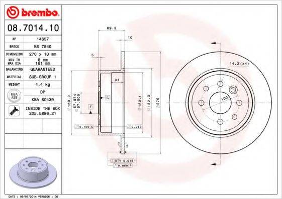 гальмівний диск BREMBO 08.7014.10