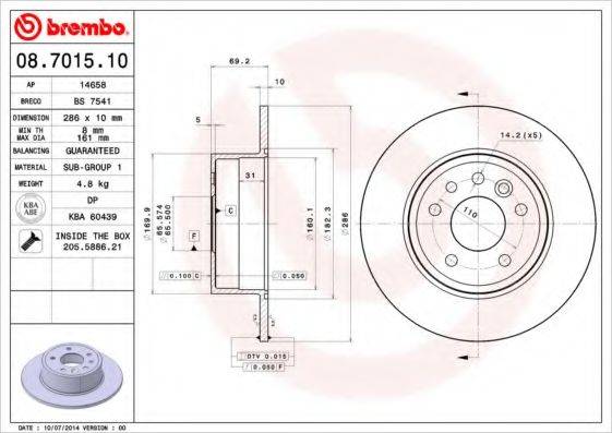 гальмівний диск BREMBO 08.7015.10