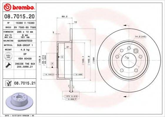 гальмівний диск BREMBO 08.7015.21