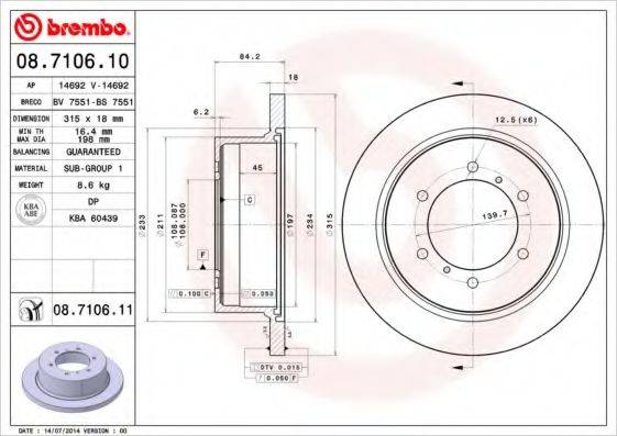 гальмівний диск BREMBO 08.7106.10