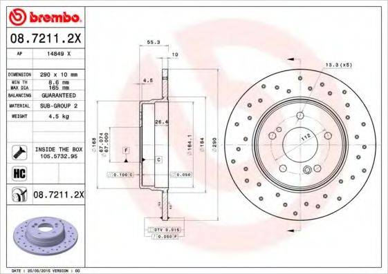 гальмівний диск BREMBO 08.7211.2X