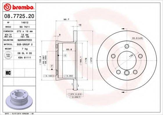 гальмівний диск BREMBO 08.7725.20