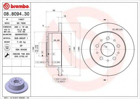 гальмівний диск BREMBO 08.8094.30