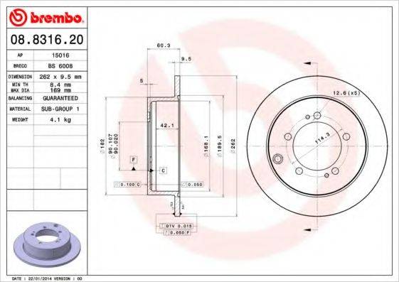 гальмівний диск BREMBO 08.8316.20