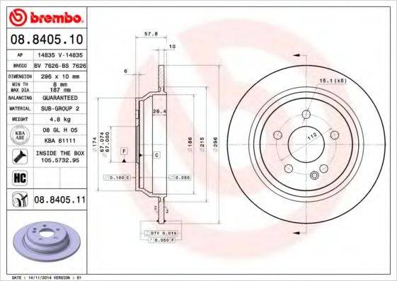 гальмівний диск BREMBO 08.8405.10