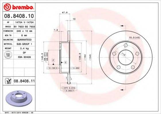 гальмівний диск BREMBO 08.8408.11