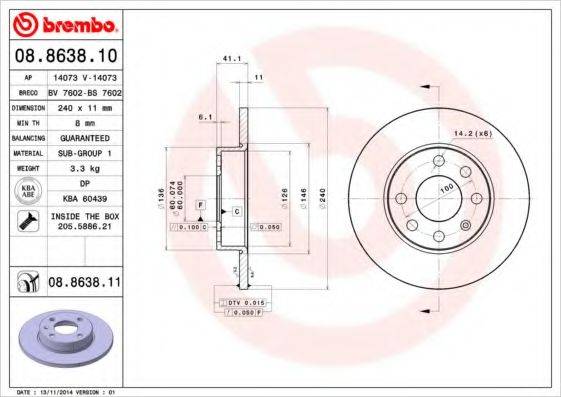 гальмівний диск BREMBO 08.8638.11