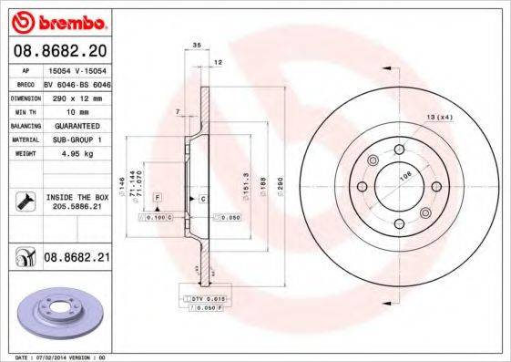 гальмівний диск BREMBO 08.8682.21