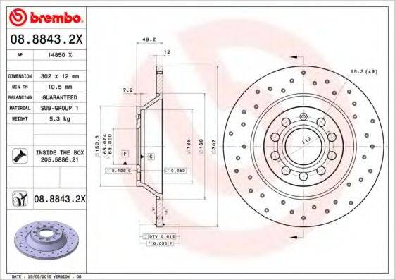 гальмівний диск BREMBO 08.8843.2X