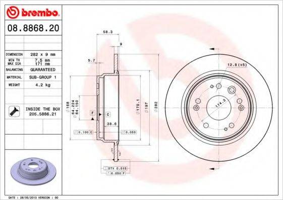 гальмівний диск BREMBO 08.8868.20