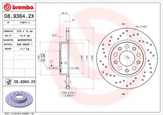 гальмівний диск BREMBO 08.9364.2X