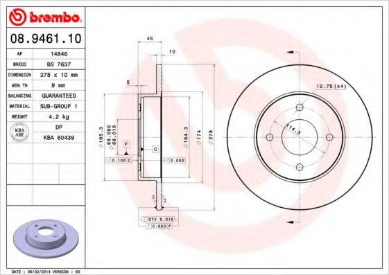 гальмівний диск BREMBO 08.9461.10