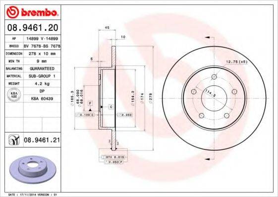 гальмівний диск BREMBO 08.9461.21