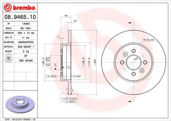 гальмівний диск BREMBO 08.9465.10