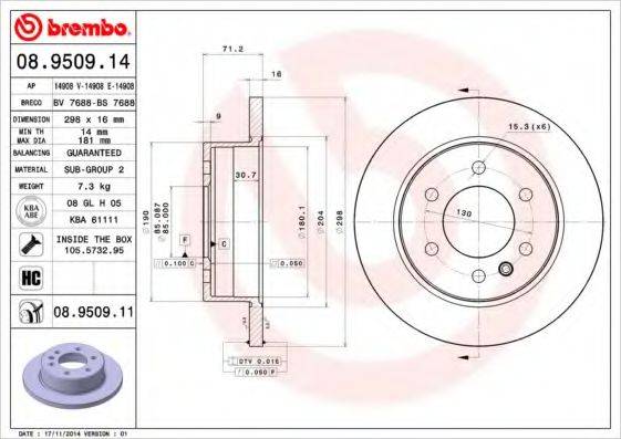 гальмівний диск BREMBO 08.9509.11