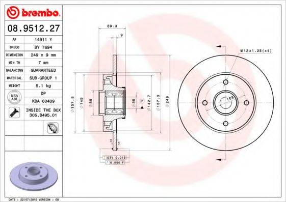 гальмівний диск BREMBO 08.9512.27