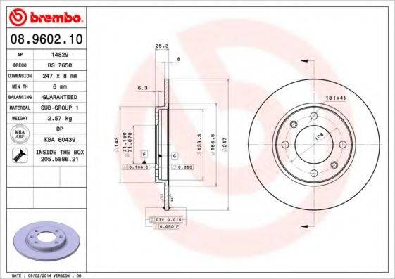 гальмівний диск BREMBO 08.9602.10