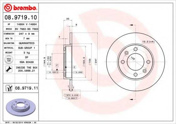 гальмівний диск BREMBO 08.9719.10